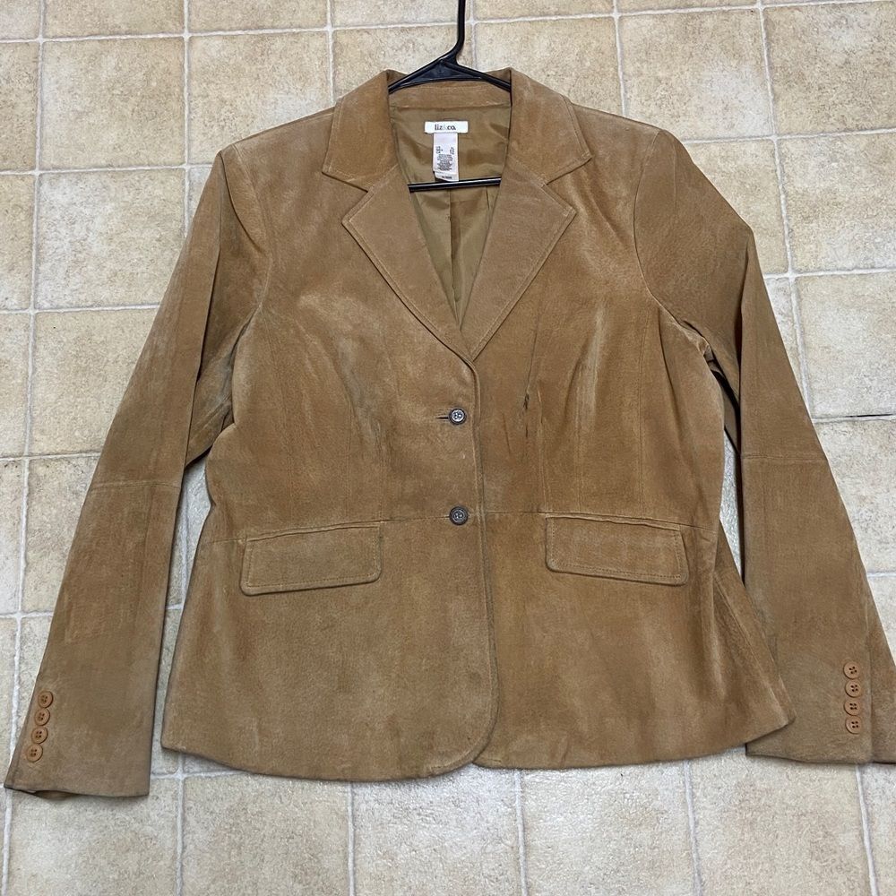 VTG, Liz & Co Tan 💯% Suede Women's Blazer Jacket Size XL US